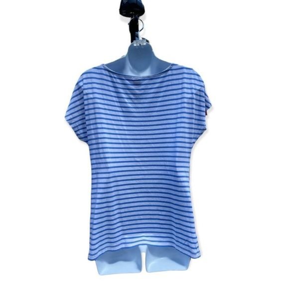 Olsen Europe White Blue Stripped Pink Red Floral Cap Sleeve Blouse Size M - Picture 2 of 8